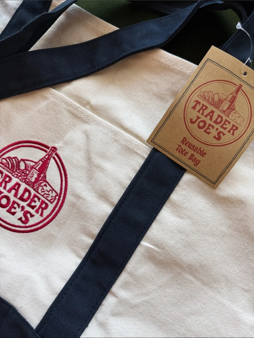 Canvas Tote Bag in Natural and Navy